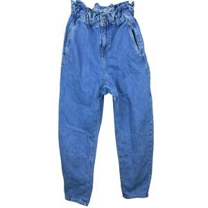 Zara Paper Bag High Waist Jeans Blue Size 0